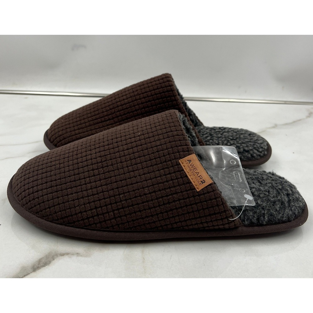 AWEAR2 Kenneth Cole Slippers Mens L Eden Brown Waffle Knit Faux Shearling NWT